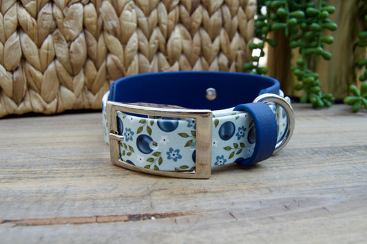 RTS 16.5-19.5 INCH Blueberry and Deep Sea Blue Printed Double Layer Biothane Dog Collar
