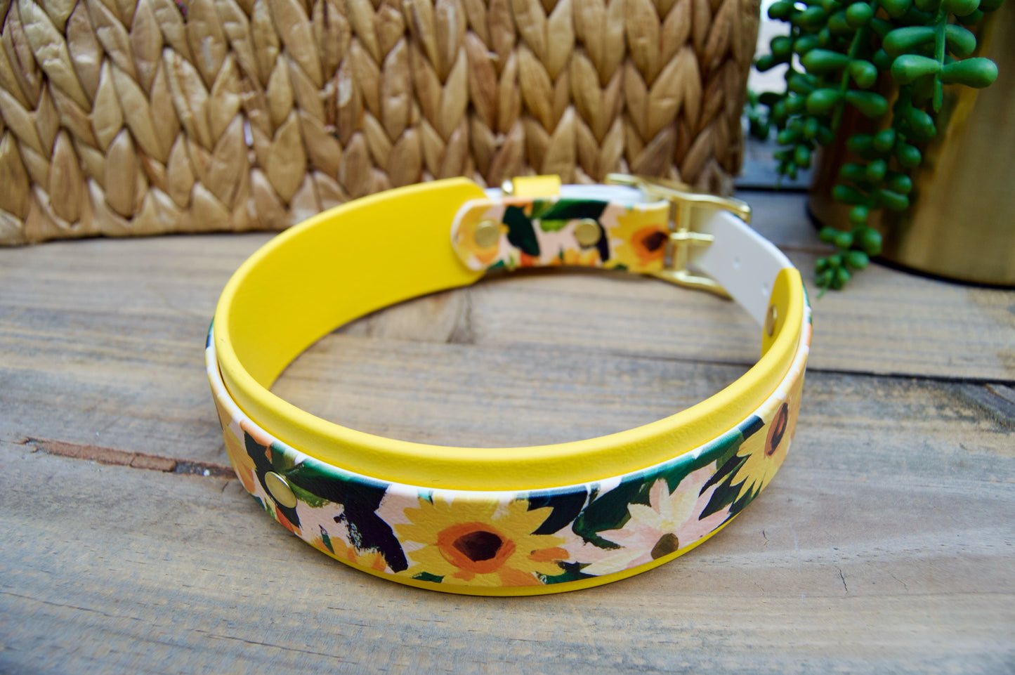 Sunflower: Printed Double Layer Biothane Dog Collar