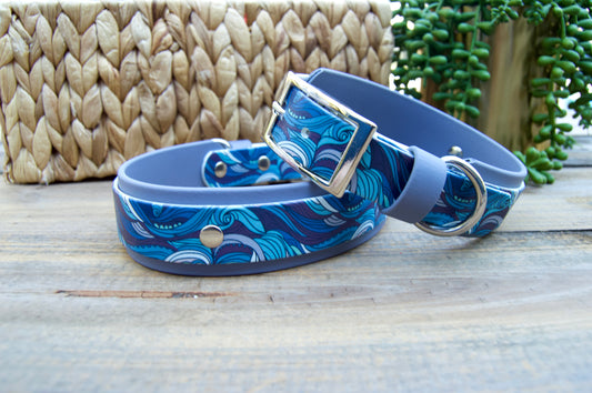 Waves: Printed Double Layer Biothane Dog Collar