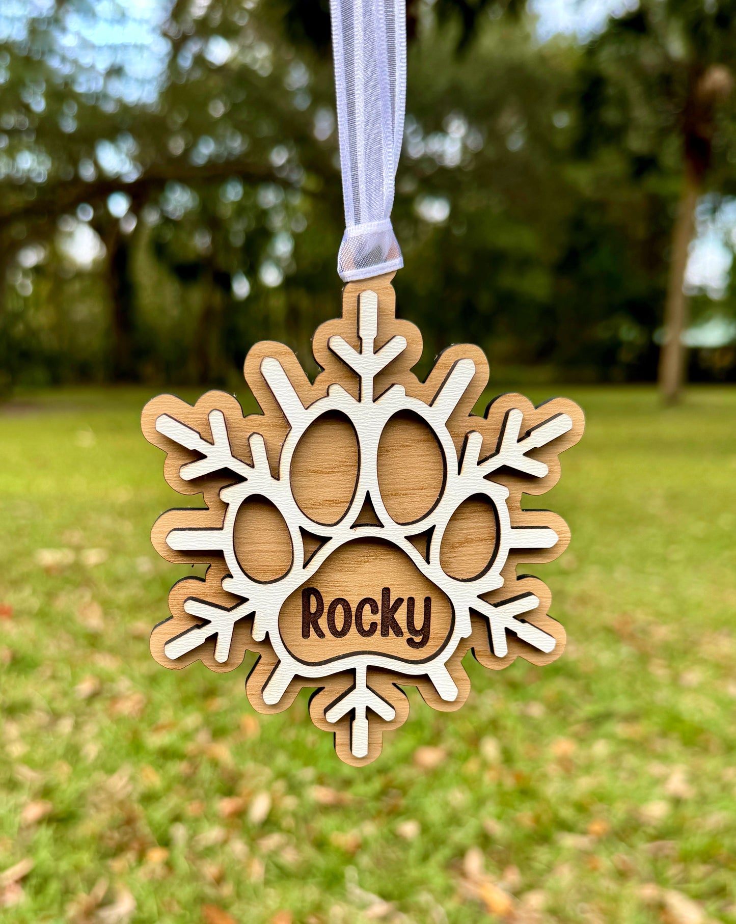 Snowflake Custom Dog Name Christmas Ornament