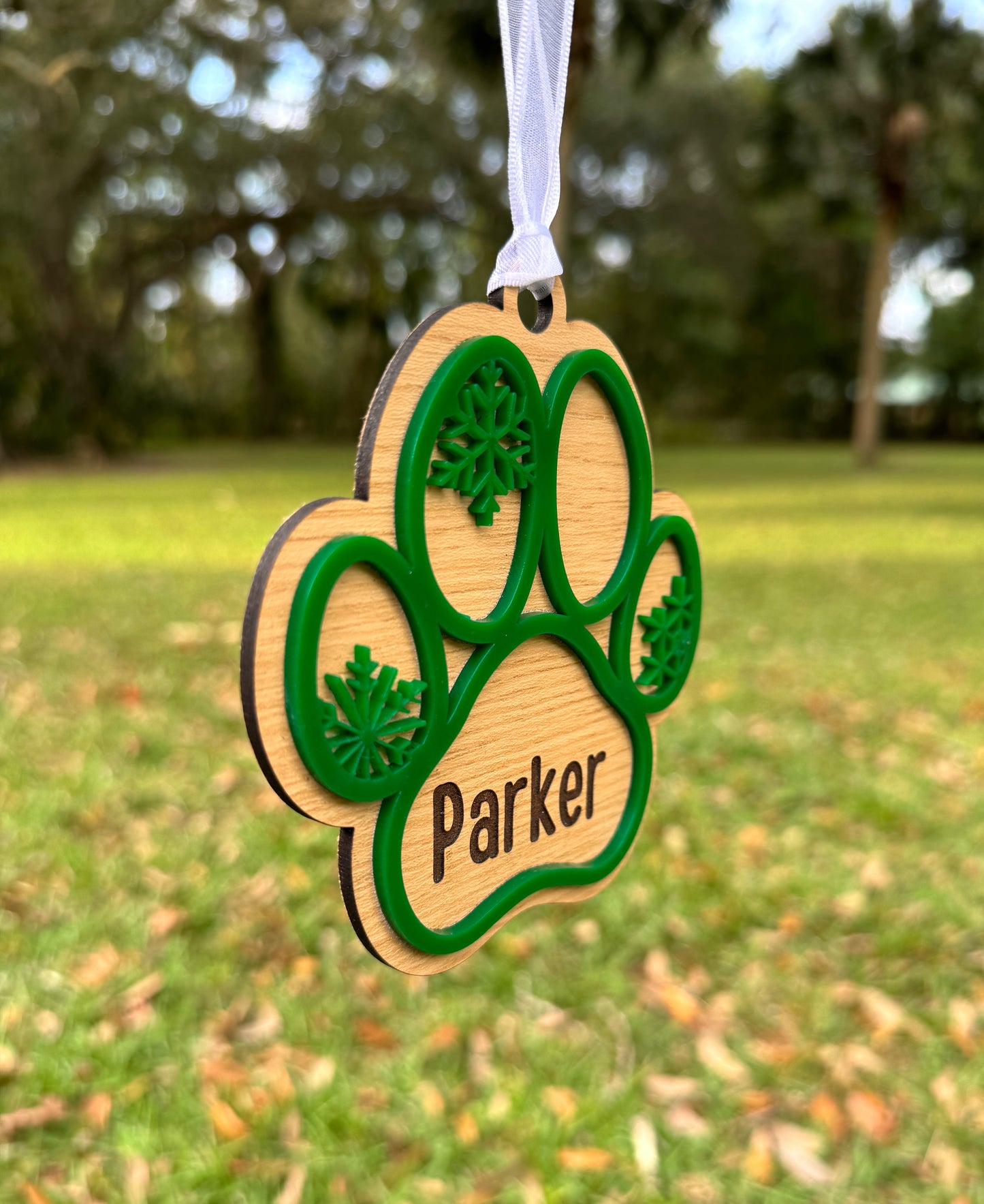 Pawprint Snowflake Custom Pet Name Christmas Ornament