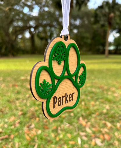 Pawprint Snowflake Custom Pet Name Christmas Ornament