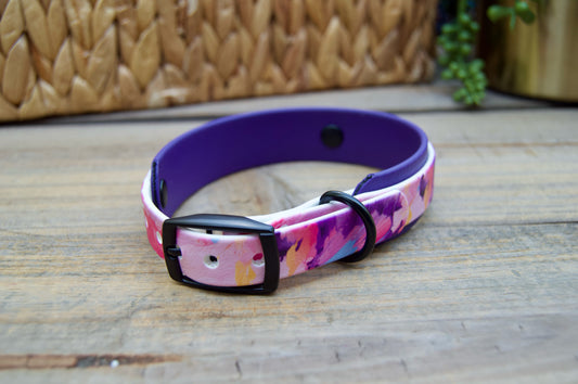 Pink Paint: Mini Printed Double Layer Biothane Dog Collar