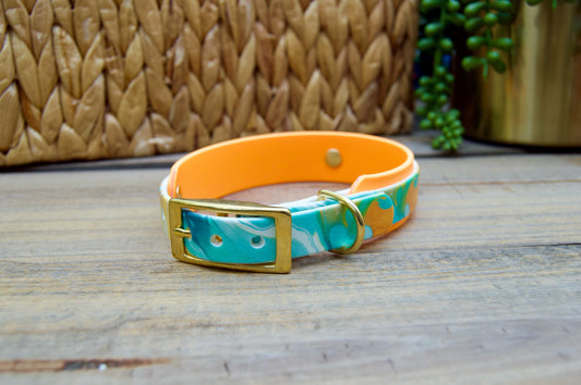 Tangerine Swirl: Mini Printed Double Layer Biothane Dog Collar