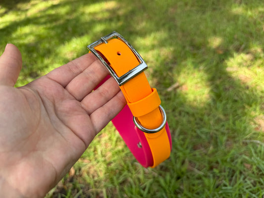 RTS 16-19 INCH Tangerine and Raspberry Double Layer Biothane Dog Collar