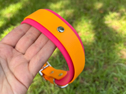 RTS 16-19 INCH Tangerine and Raspberry Double Layer Biothane Dog Collar