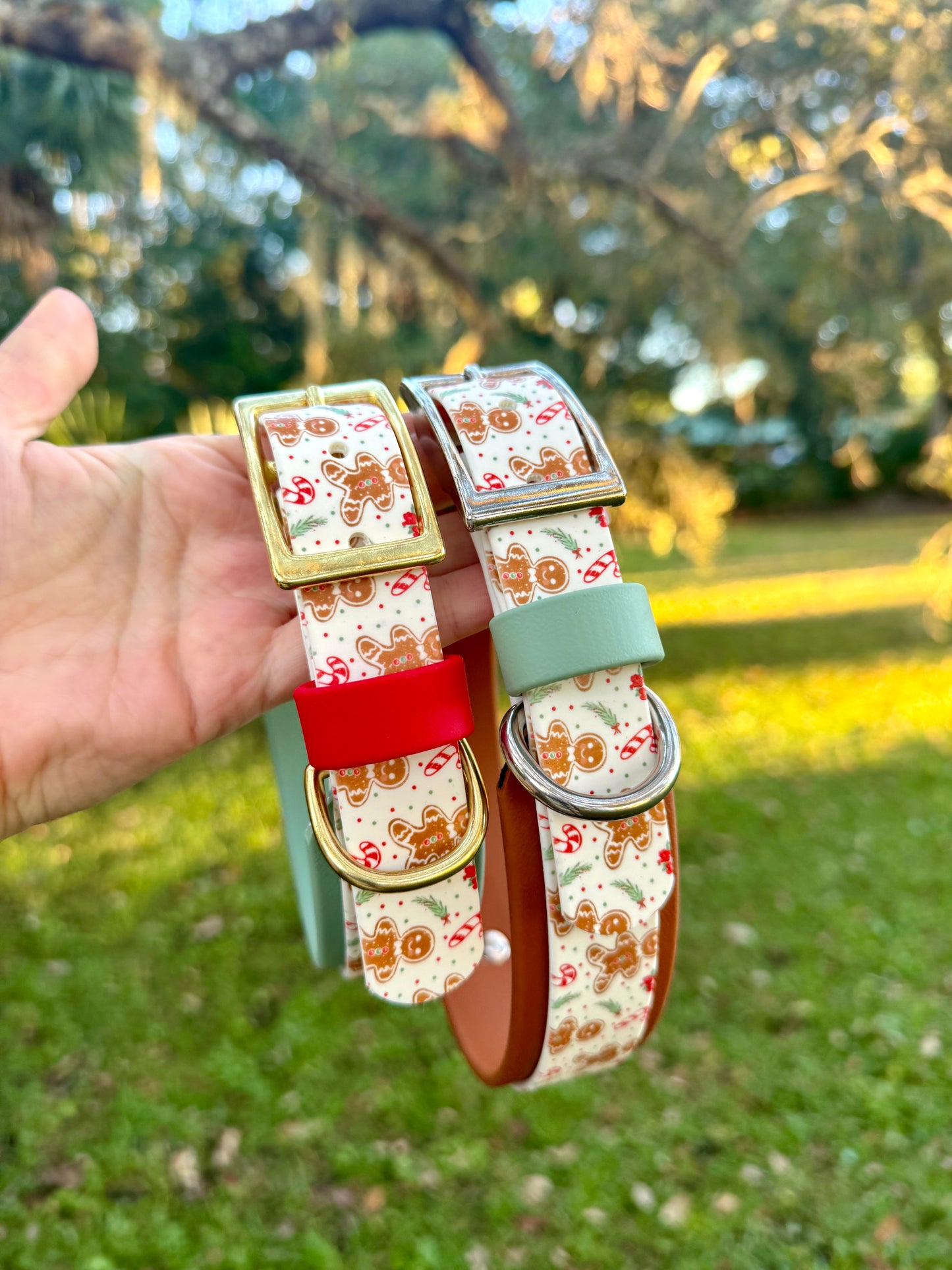 Gingerbread: Printed Double Layer Biothane Dog Collar