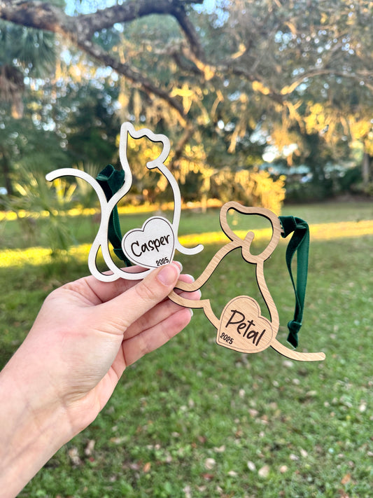 Dog and Cat Cutout Custom Pet Name Christmas Ornament