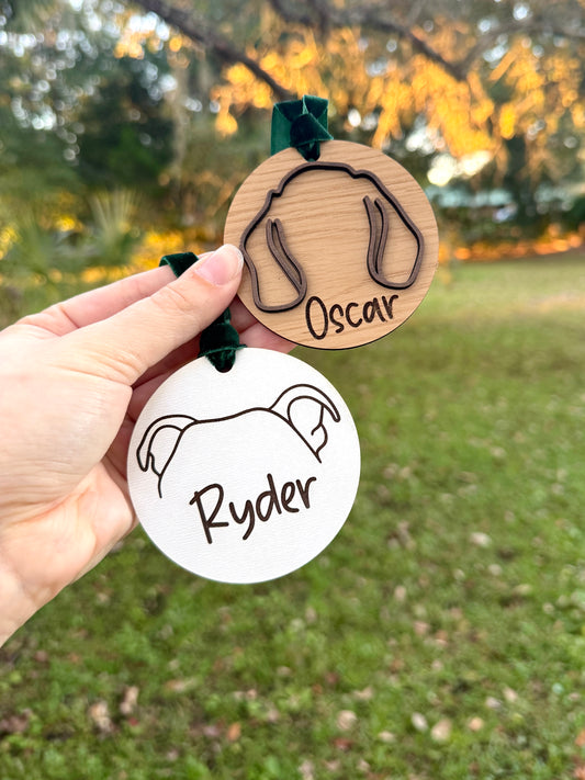 Dog Ear Custom Pet Name Christmas Ornament