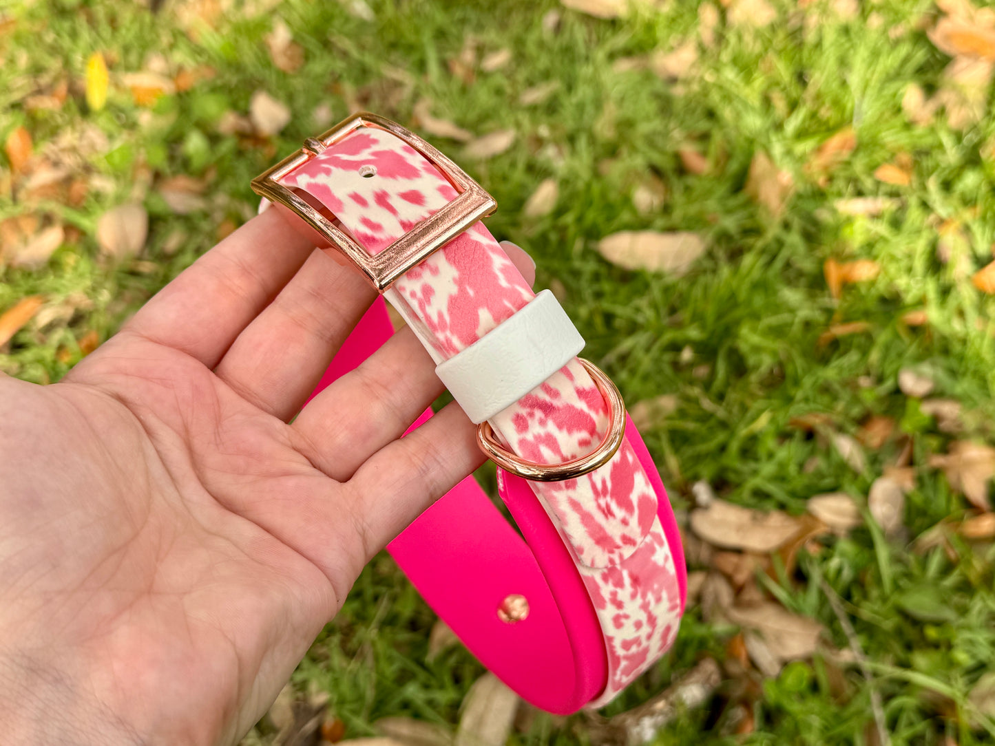 Closeout: Black and Pink Cow Printed Double Layer Biothane Dog Collar