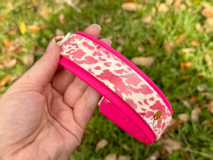Closeout: Black and Pink Cow Printed Double Layer Biothane Dog Collar