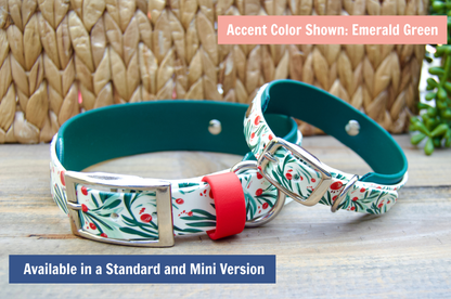 Winter Holly: Mini Printed Double Layer Biothane Dog Collar