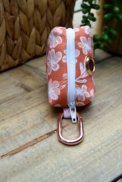 BLOSSOM: Coral Cherry Blossom Floral Dog Poop Bag Holder