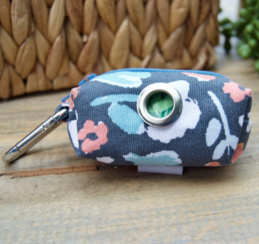 BLUEBELL: Blue and White Floral Dog Poop Bag Holder