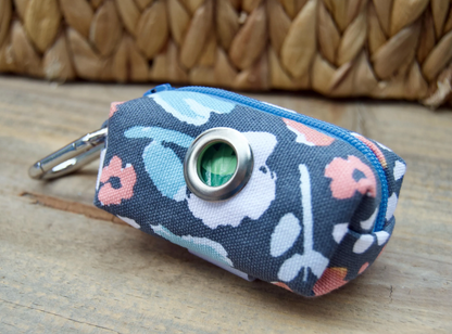 BLUEBELL: Blue and White Floral Dog Poop Bag Holder