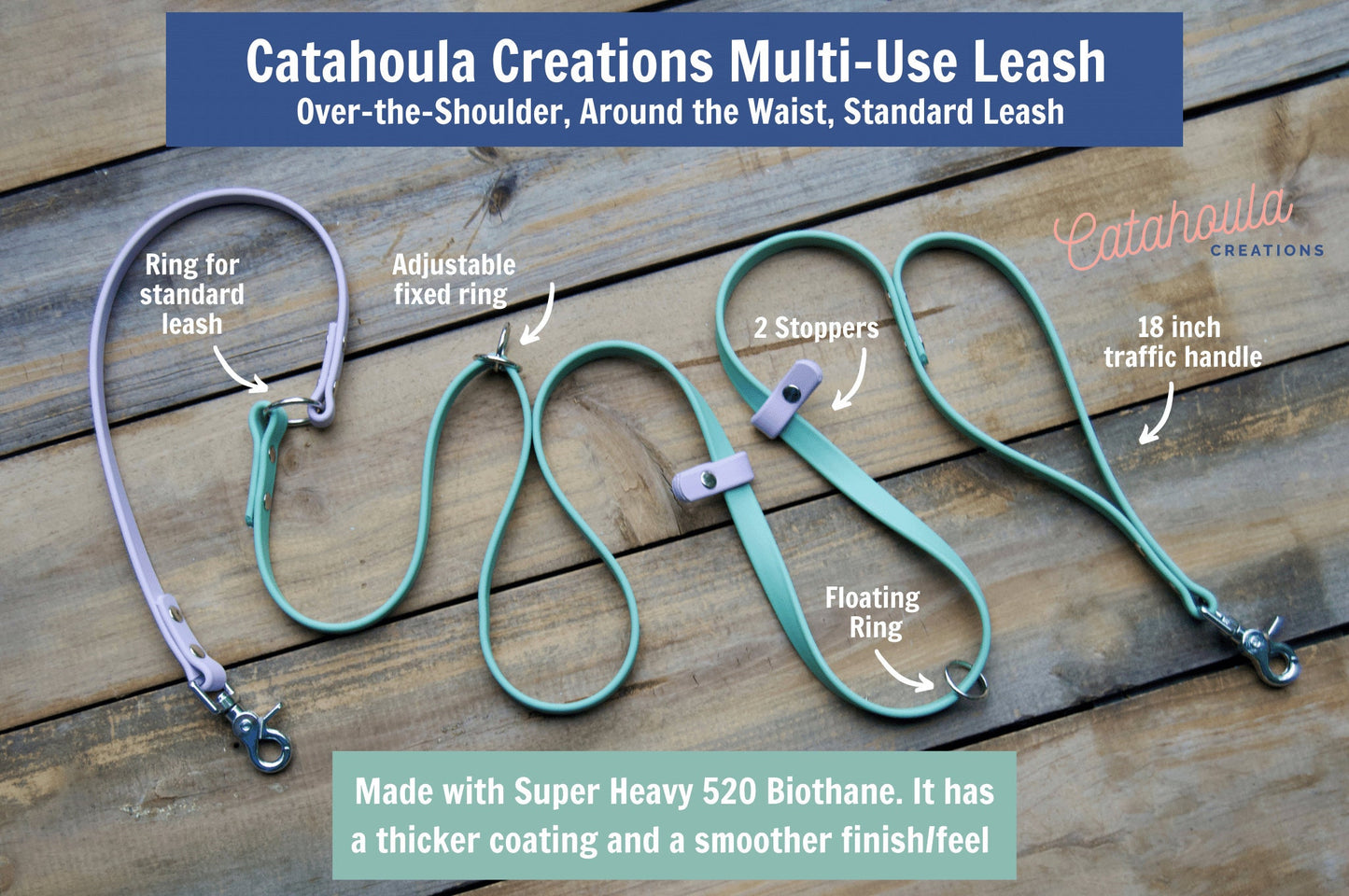 Handsfree Biothane Dog Leash with Traffic Handle