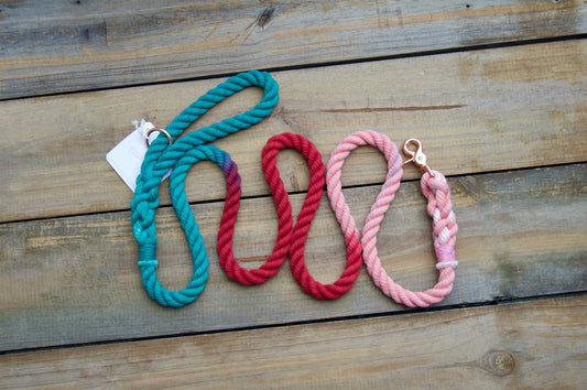 RTS: 1/2IN 6FT Teal-Maroon-Pink Rope Dog Leash