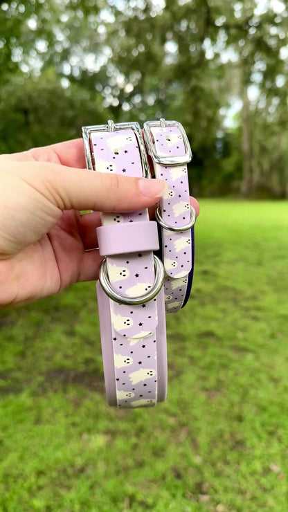 Lilac Ghosts: Halloween Mini Printed Double Layer Biothane Dog Collar