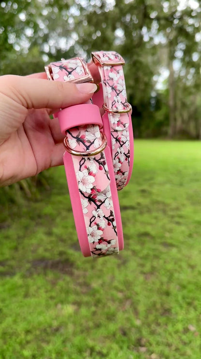 Cherry Blossom: Mini Printed Double Layer Biothane Dog Collar